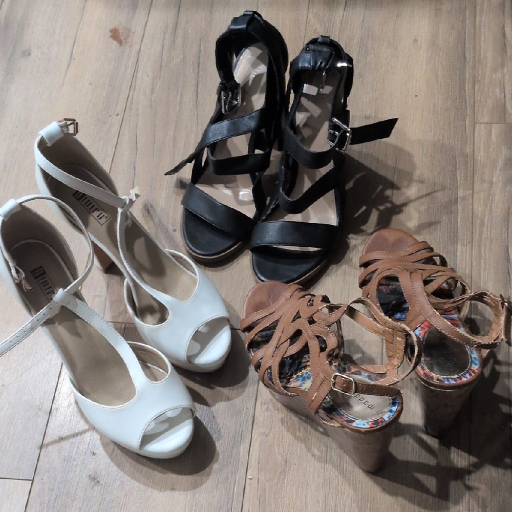 Madden Girl Women's Peep Toe Heels - Black, White, and Brown
